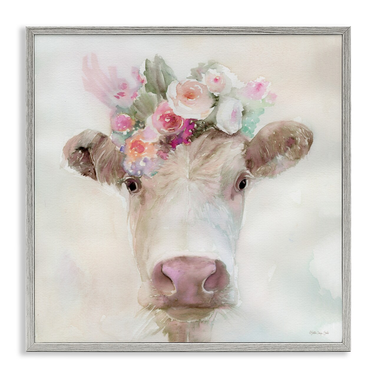 Stupell Industries Betsy Cow with Flowers Framed Giclee, design by Stellar Design Studio